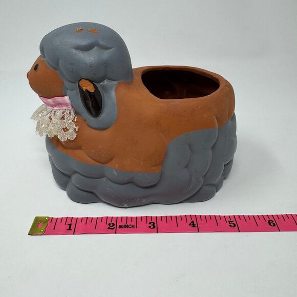 Vintage 90s Ceramic Sheep Lamb Planter with Lace Neck - Picture 8 of 9